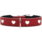 Collier pour chien - hunter - mod�le love - rouge / noir - cuir de vachette - taille r�glable 24 - 28 ...