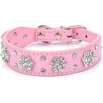 Collier pour chien avec strass - jolie fleur et strass - collier bling bling en cuir synthtique - tailles ...