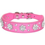 Collier pour chien avec strass - jolie fleur et strass - collier en cuir synthtique - rglable - tailles ...