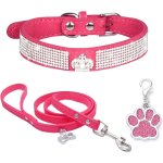 Collier chien strass collier en velours doux colliers en cuir pour chiens laisse et collier mignon diamants ...