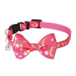 Collier cloche a noeud pour chat, estampage a chaud, tiss, motif d'toiles et de lune, noeud amovible, ...