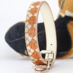 Collier en cuir pu pour animaux de compagnie, 1 pi�ce, motif a carreaux, paillettes, chiot, strass, haute ...