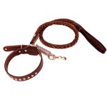 Collier en cuir de vache tress� pour chien, cha�ne d'entra�nement r�sistante a l'usure, laisse r�glable, ...