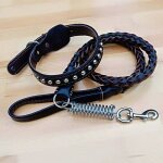 Collier en cuir de vache tressé pour chien, chaîne d'entraînement résistante a l'usure, laisse réglable, ... Collier en cuir de vache tressé pour chien, chaîne d'entraînement résistante a l'usure, laisse réglable, ...