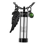 Collier en forme d'aile d'ange, pendentif commmoratif en acier inoxydable, 12 couleurs, pierre de naissance, ...