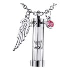 Collier en forme d'aile d'ange, pendentif commmoratif en acier inoxydable, 12 couleurs, pierre de naissance, ...