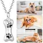 Collier urne fun�raire pour animal de compagnie avec empreintes de pattes bijoux fun�raires en acier ...