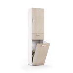 Colonne polyvalente en chene avec panier a linge peu encombrant
