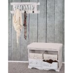 Commode / banc, 2 paniers, 2 tiroirs, 62x33x42cm + garderobe, shabby, vintage blanc