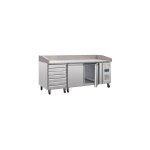 Comptoir inox  pizza 257 litres, 2 portes (l)600 x (p)400 mm & 7 tiroirs  ptons, dessus en marbre, ...