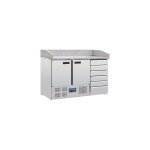 Comptoir inox  pizza 257 litres, 2 portes gn 1 / 1 & 6 tiroirs  ptons, dessus en marbre, 155 w, 220 ...