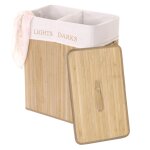 Corbeille � linge hwc - c21, bambou, 2 compartiments, 63x55x34cm, 100l nature