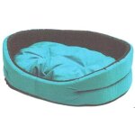 Corbeille panier pour chien polycoton ovale, coussin amovible 2 faces, 75 x 66 x21 cm, taupe bleu