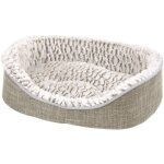 Corbeille panier souple pour chien style lin, coussin amovible, ecusson, 60 x 45 x 16, 5 cm gris