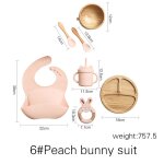Costume de lapin de pche - ensemble de filles'alimentation en bois de bambou pour bb, assiette queue, ...