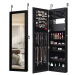 Costway armoire � bijoux avec miroir et led, suspendue sur porte ou au mur, porte verrouillable avec ...