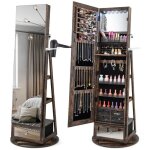 Costway armoire � bijoux pivotante � 360 - miroir pleine longueur, lumi�res led, etag�re 3 niveaux, porte ...