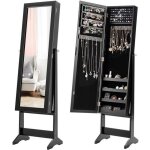 Costway armoire � bijoux sur pied avec miroir coffre � bijoux, armoire de rangement cosm�tiques, 3 positions ...