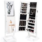 Costway armoire � bijoux sur pied avec miroir psych� inclinable � 4 angles, rangement et pr�sentoir pour ...