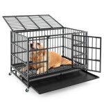 Costway cage pliable pour chien 120 cm, roulettes et portes verrouillables, plateau amovible, caisse ...