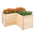 Costway carr� potager jardini�re en bois de sapin, 120x120x63 cm, bac � fleurs avec base ouverte en l ...