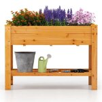 Costway jardini�re sur�lev� sur pieds en bois, bac de jardin 120 x 60 x 80 cm avec etag�re, drainage, ...