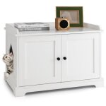 Costway maison de toilette pour chat avec 2 portes, meuble bac a litire avec griffoir pour chat et entre ...