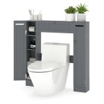 Costway meuble de toilette wc armoire de rangement avec etag�res r�glables et porte - papier toilette, ...