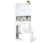 Costway meuble wc au - dessus des toilettes avec 2 portes, etag�re r�glable, porte - papier toilette ...