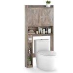 Costway meuble wc au - dessus des toilettes avec 2 portes, etag�re r�glable, porte - papier toilette ...