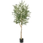 Costway olivier artificiel plante artificielle en pot h - 182 cm, 1296 feuilles en soie, 72 fruits, d�coration ...