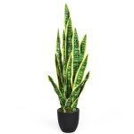 Costway plante artificielle dco. interieur sansevieria trifasciata avec pot et 20 feuilles arbre / fleur ...