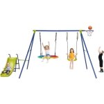 Costway portique avec balanoire nid d'oiseau ronde Ø82cm, toboggan, panier de basket 4 en 1 balanoire ...