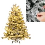 Costway sapin de no�l artificiel enneig� 135 cm avec 200 lumi�res led blanches chaudes pr� - illumin� ...