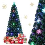 Costway sapin de no�l artificiel led lumineux 180cm fibre optique couleur lumi�re variable avec etoile ...