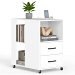 Costway table d'appoint roulante avec tiroirs et etag�res de rangement station de recharge int�gr�e 60 ...