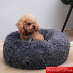 Couchage panier chien chat corbeille coussin rond hiver chaud en peluche lit animal gris fonc 60 cm