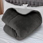 Couette doubl�e polaire microfibre 140x200 cm bicolore gris et anthracite, par soleil d'ocre