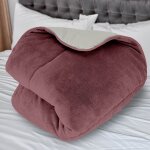 Couette doubl�e polaire microfibre 220x240 cm bicolore vieux rose et ivoire, par soleil d'ocre