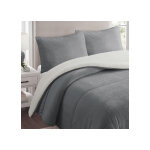 Couette polaire microfibre doubl� sherpa 240x260 cm bicolore gris clair, par soleil d'ocre