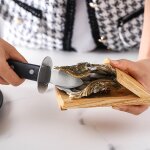 Coupe - coquille en acier inoxydable, poignée en bois, ouvreur d'huitre, avec pince a déchiqueter pour ... Coupe - coquille en acier inoxydable, poignée en bois, ouvreur d'huitre, avec pince a déchiqueter pour ...