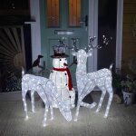 Couple biche & cerf led blanc + bonhomme de neige lumineux