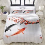 Couple de poissons carpes koi japonais nageant avec sakura branch culture designparure de lit pou housse ...