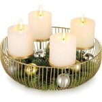 Couronne de l�avent dor�e moderne bougeoir en fer pour 4 bougies coupelle ronde 30x10 cm support d�coration ...