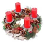 Couronne de l'avent hwc - h49, d�coration, arrangement de noel, bois, rond Ø 33cm avec 4 bougies rouges ...