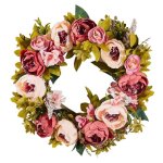 Couronne d�corative artificielle de 19 pouces - duoku - rose, pivoines, hortensias, gypsophile - pour ...