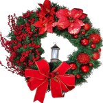 Couronne de no�l champagne 25 cm ¿ fleurs artificielles et paillettes pour une d�coration festive ¿ ...