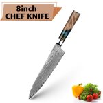 Couteau de chef de 8 pouces - couteaux de cuisine en acier forgé japonais, damas vg10 67 couches super ... Couteau de chef de 8 pouces - couteaux de cuisine en acier forgé japonais, damas vg10 67 couches super ...