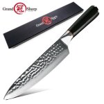 Couteau de chef de cuisine japonais damas, tranchant gyuto, tranchage, aleaver, santoku, manche en bois ...