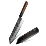 Couteau a couverture - couteau de chef fait main de 9 pouces 3 couches aus 10 acier japonais kiritsuke ...